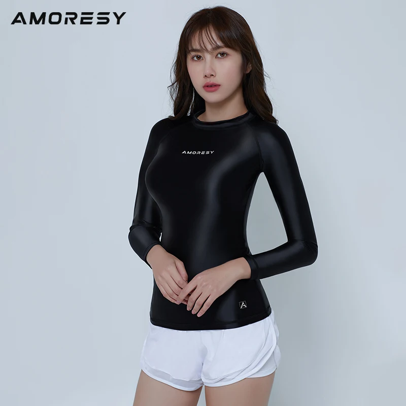 Sexy tight surfing Sports swimwear top oil glossy bottom shirt casual versatile long sleeve swimsuit