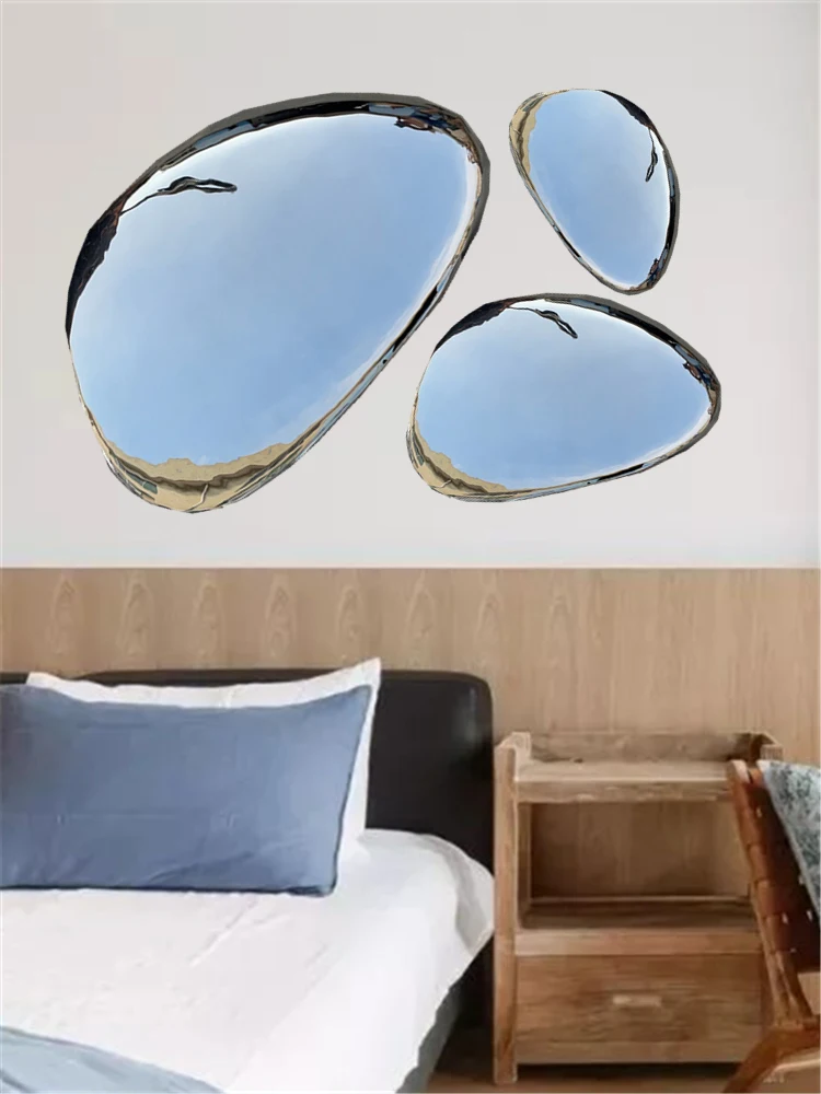 High-end stainless steel creative water drop mirror wall decoration light luxury hotel background wall decoration