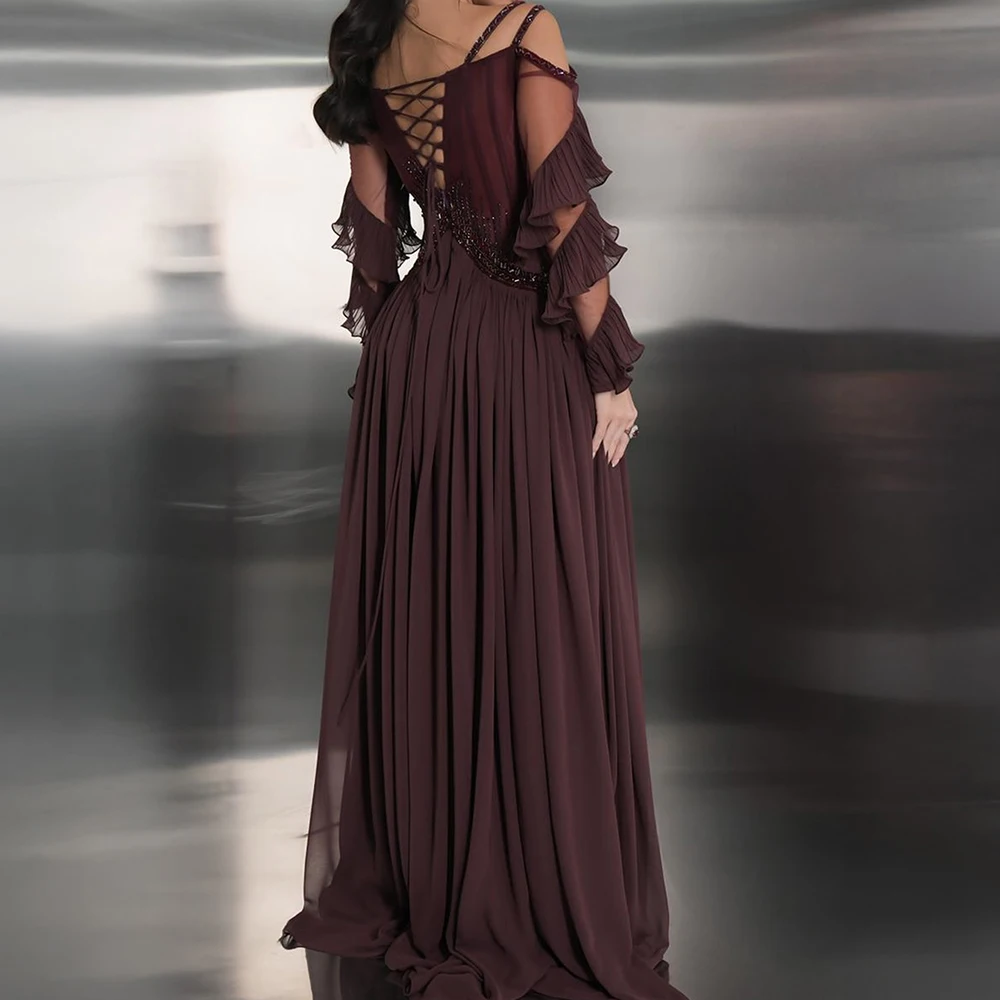 Customized Jersey A-Line Crystal Evening Dress Strapless Floor Length Long Sleeves Lace Up Back Panel Train Photo Color Modern