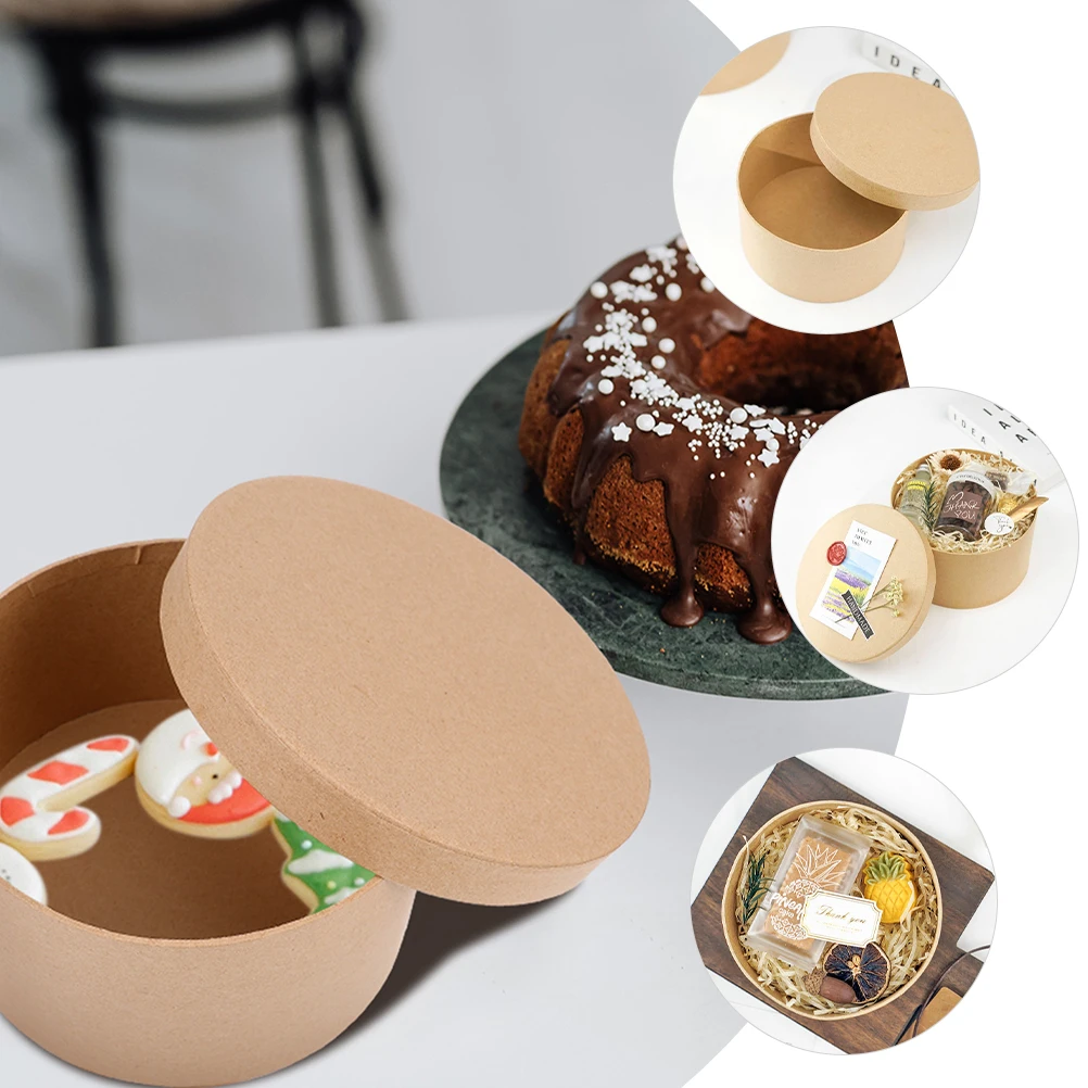 Gift Storage Box With Lid Round Box Jewelry Storage Case Chocolate Flower Packing Box Kraft Paper Container Packaging Carrier