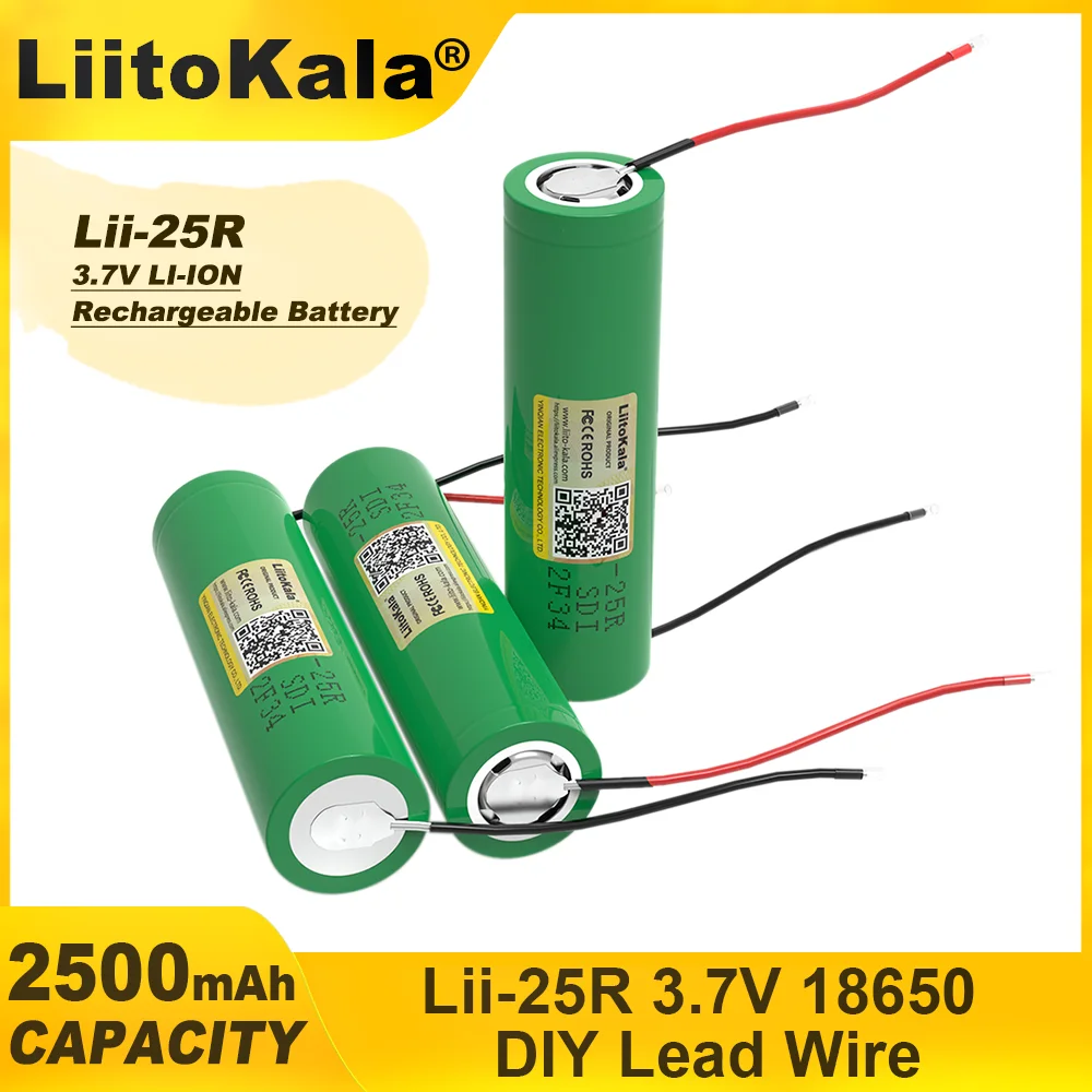 1-9PCS  Liitokala 18650 25R  DIY Wire  2500mAh Lithium Battery 20A Continuous Discharge Power Electronic Battery For