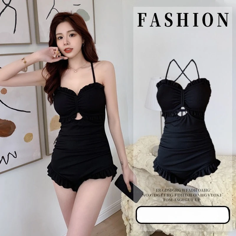 Sexy Sexy Ruffles Pleated One Piece Swimsuit Women Beach Vacation Bikinis New All Season Solid Backless One Piece Swimsuit