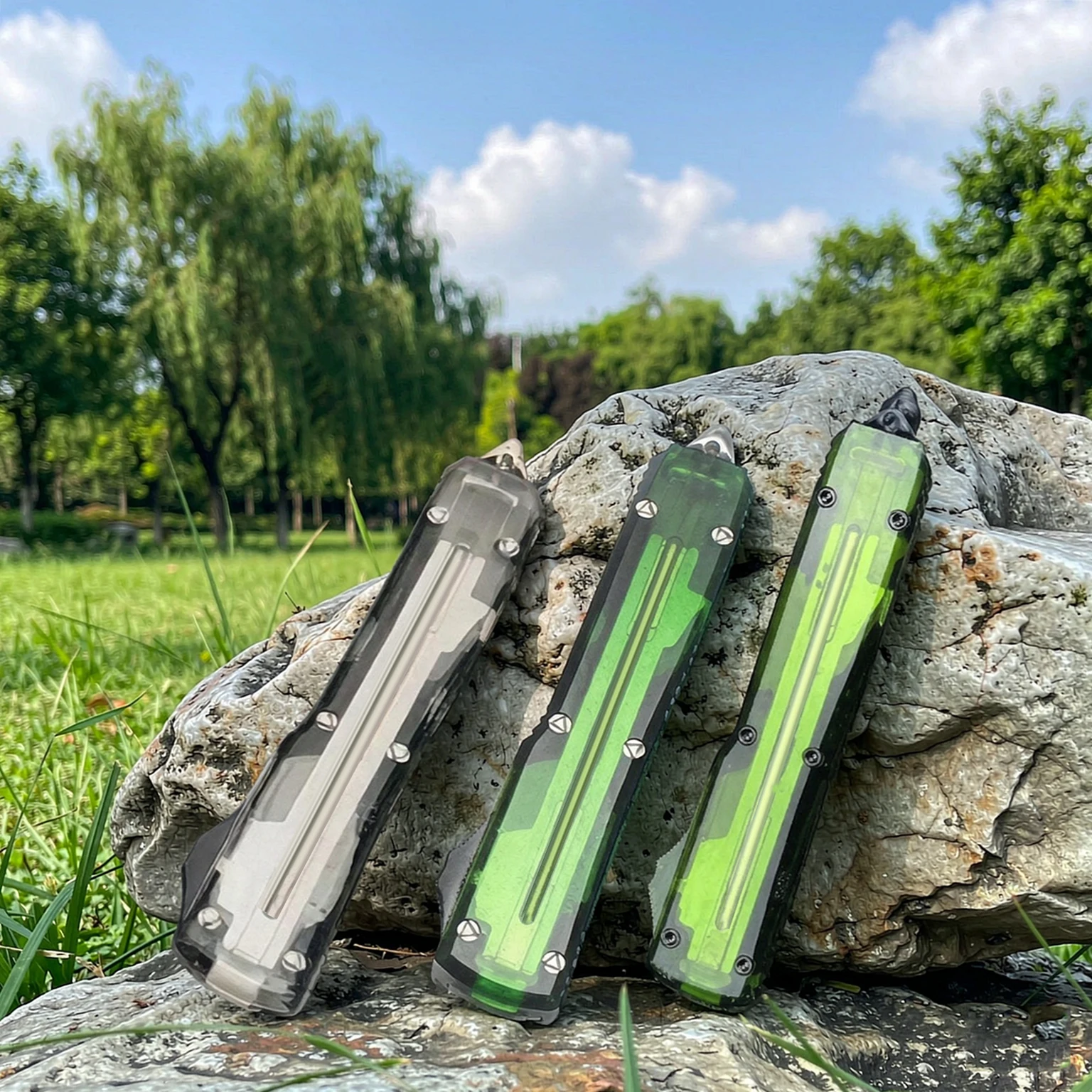 Pocket Knife Aluminum Alloy Transparent Acrylic Handle EDC Tool for Outdoor Camping Hiking Fishing Travel