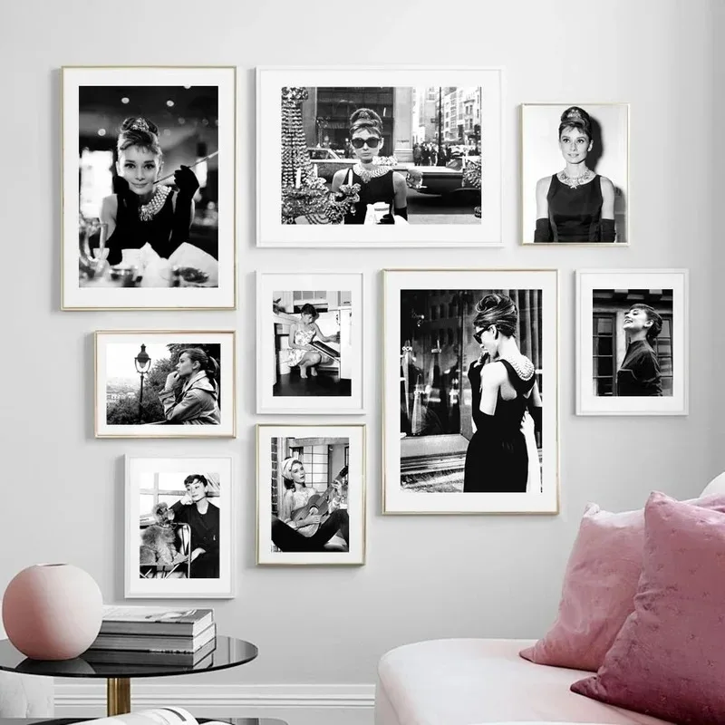 Famous Movie Star Audrey Hepburn Retro Posters Black White Art Frameless Canvas Painting Wall Pictures Living Room Nordic Decor