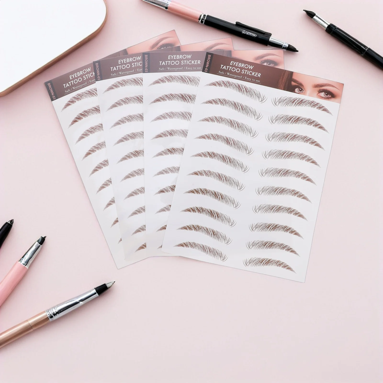 4 قطعة 6D ملصقات الحواجب تشبه الشعر مقاوم للماء قابلة لإعادة الاستخدام مجموعة نقل الحواجب الكاذبة لأشكال مستقيمة أداة ماكياج #2