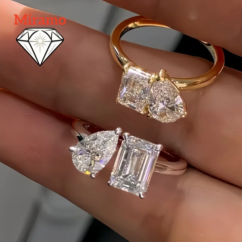 3.5CTTW Pear&Emerald Cut Moissanite Engagement Ring Two-stone Diamond Wedding Ring Women's S925 Sterling Silver with Certificate