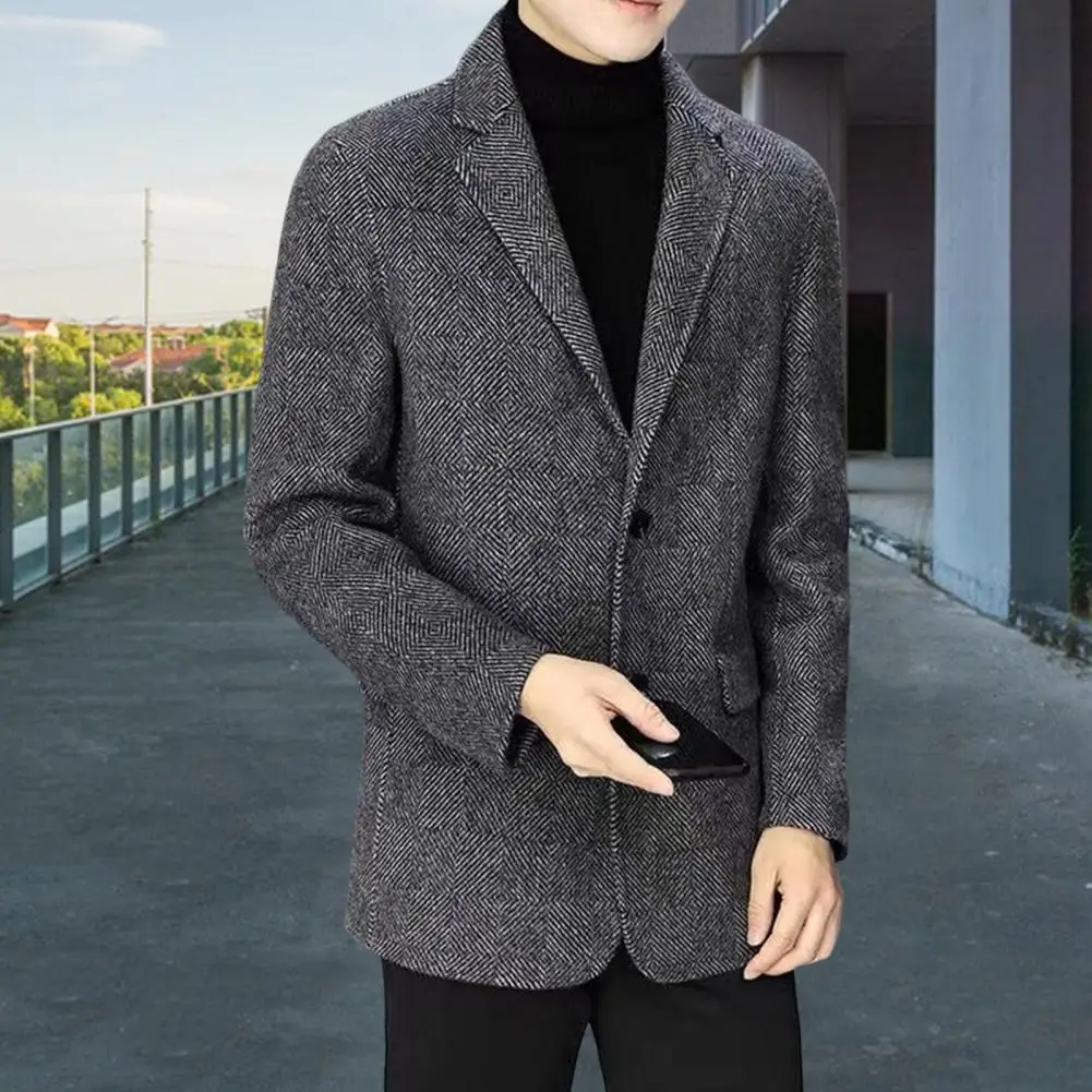 

Autumn Winter Suit Coat Wool Suit Jacket Men's Slim Fit Woolen Business Jacket with Lapel Long Sleeve Two Button Suit for Autumn
