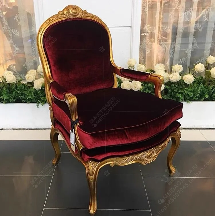 كرسي أريكة فردي فاخر من الخشب الصلب، كرسي أريكة مريح للاستوديو الذهبي الأوروبي والأمريكي #3