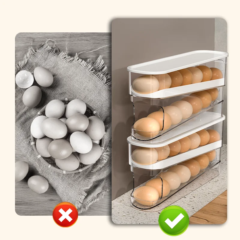 Automatic Rolling Egg Holder Rack Kitchen Refrigerator Egg Dispenser Fridge Organizer Eggs Storage Box Container 2 Layers