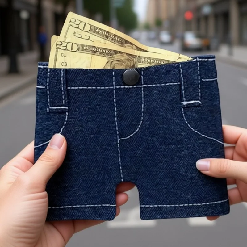 Foldable Pocket Pants Mini Jeans Wallet, Jean Wallet, Cute Denim Coin Purse Small Card Holder, Portable Retro Pants Style Wallet
