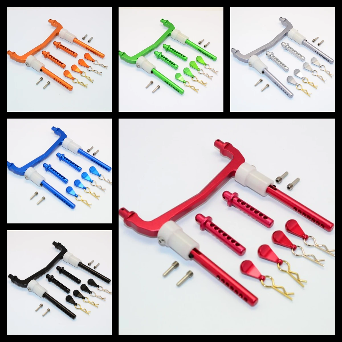 GPM ALUMINIUM FRONT/REAR BODY POST MOUNT WITH CLIPS AXIAL SCX10 II 90046