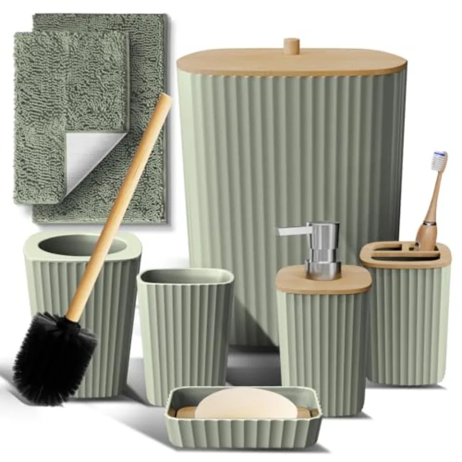 

Clara Cl Baroom Set - Sage en Baroom cessories Set 6PC Baroom cessory Set Baroom Sets wi Baroom Rugs Toilet Bh Trash Can and So