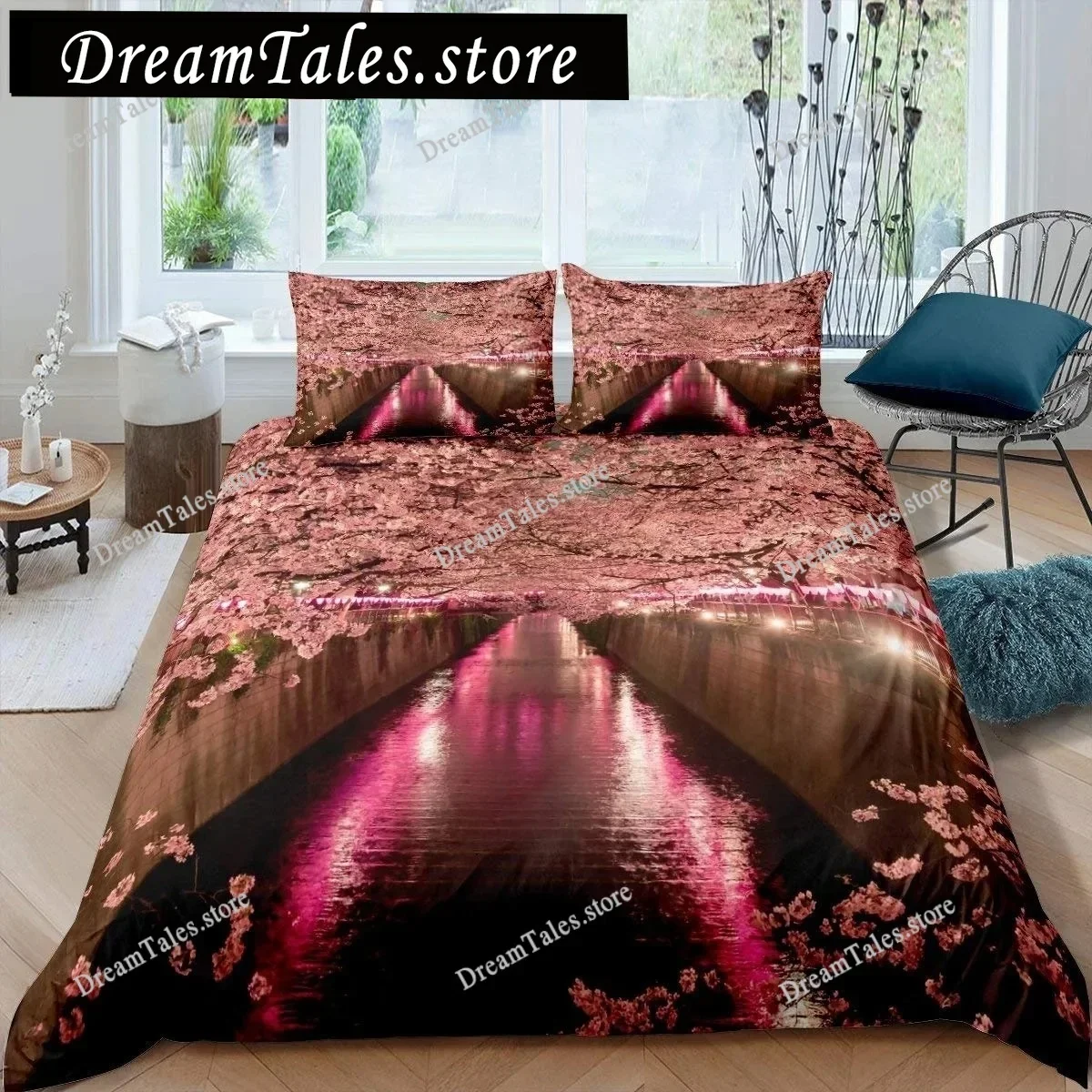 Tokyo Duvet Cover Set Queen Size Capital of Japan Bedding Set with Never Give Up Quote Japanese Culture Comforter Cover