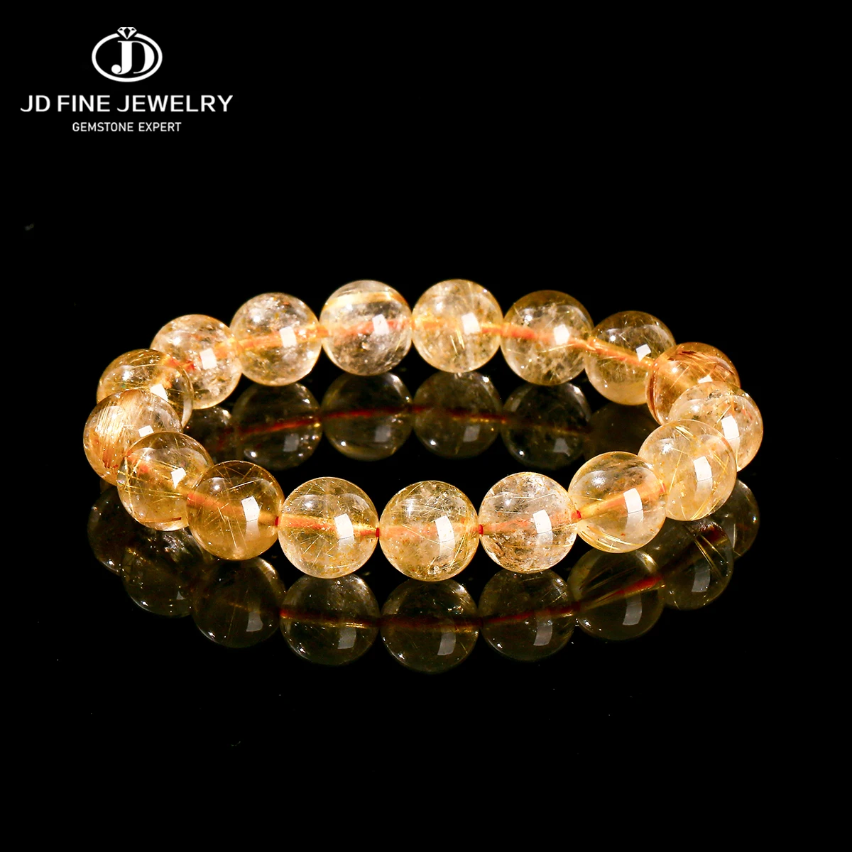 

JD 4A Quality Natural Ice Golden Rutilated Quartz Wealth Lucky Bead Bracelets Women Men Power Healing Stretch Hand Jewelry Gift
