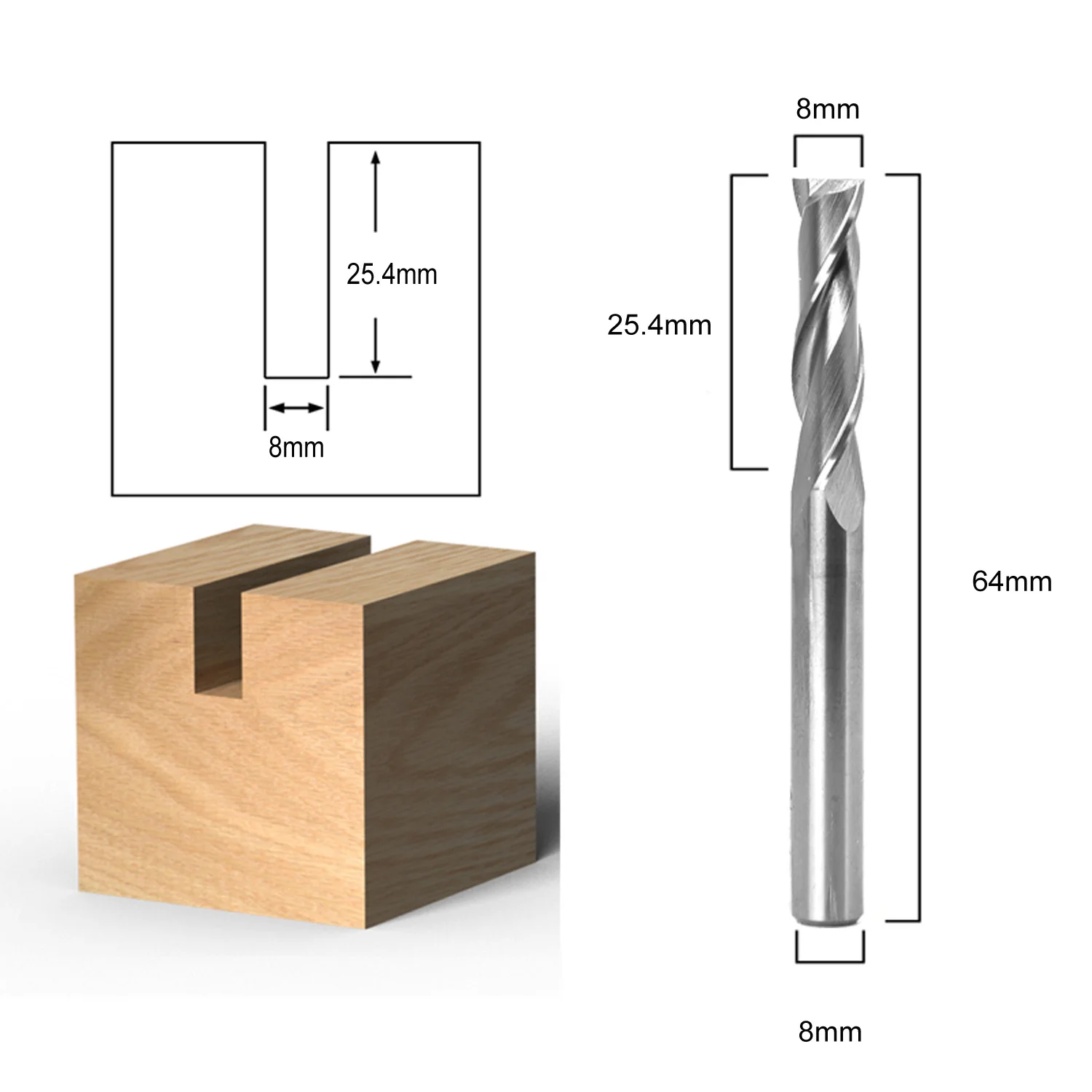 

2 Flutes Carbide End Mill Tungsten Steel Cutter CNC Router Bits Milling Tool For Wood 8mm Shank