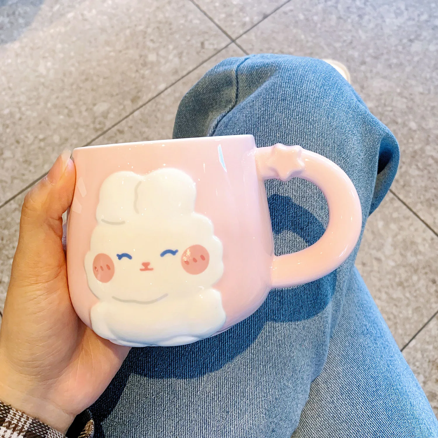 Creative color Rabbit heat-resistant Mug cartoon with lid cup kitten coffee ceramic mugs children cup office Drinkware gift