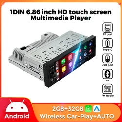 MEKEDE Android 6.86inch 1din Universal Car Multimedia HD Touch Screen Car Radio Wireless Carplay Android Auto FM USB TF Type-C