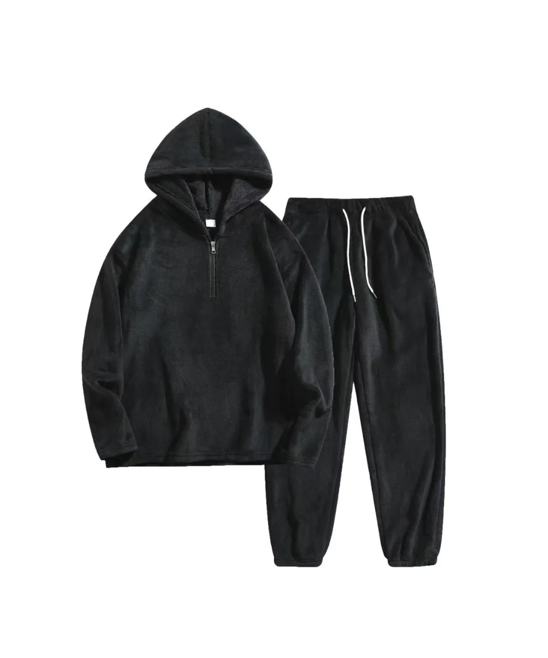 2025, Winter-Herren-Hoodie, Sporthose, einfarbig, warm, winddicht und kältebeständig, Sport-Set aus Wolle, lässiges Sport-Set, zweiteiliges Set – Detail 3