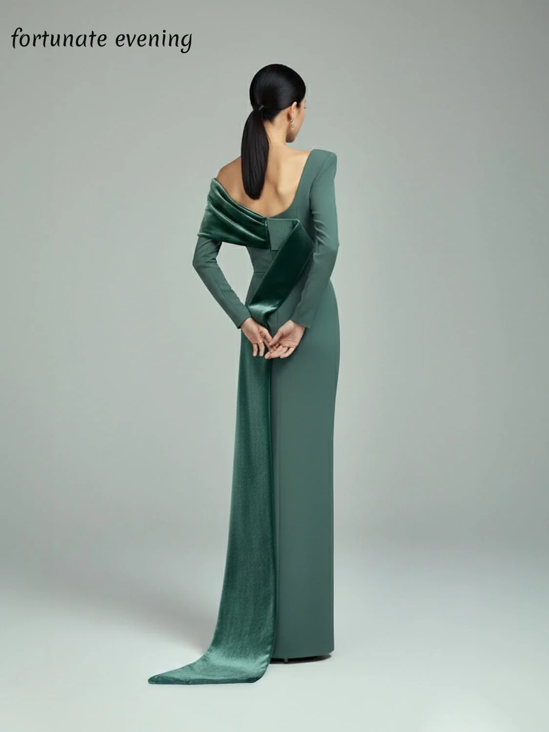 فستان سهرة محظوظ أنيق عتيق أخضر حلو مخملي بكتف واحد جديد مخصص للمناسبات الرسمية والحفلات الراقصة فساتين الحفلات المسائية #2