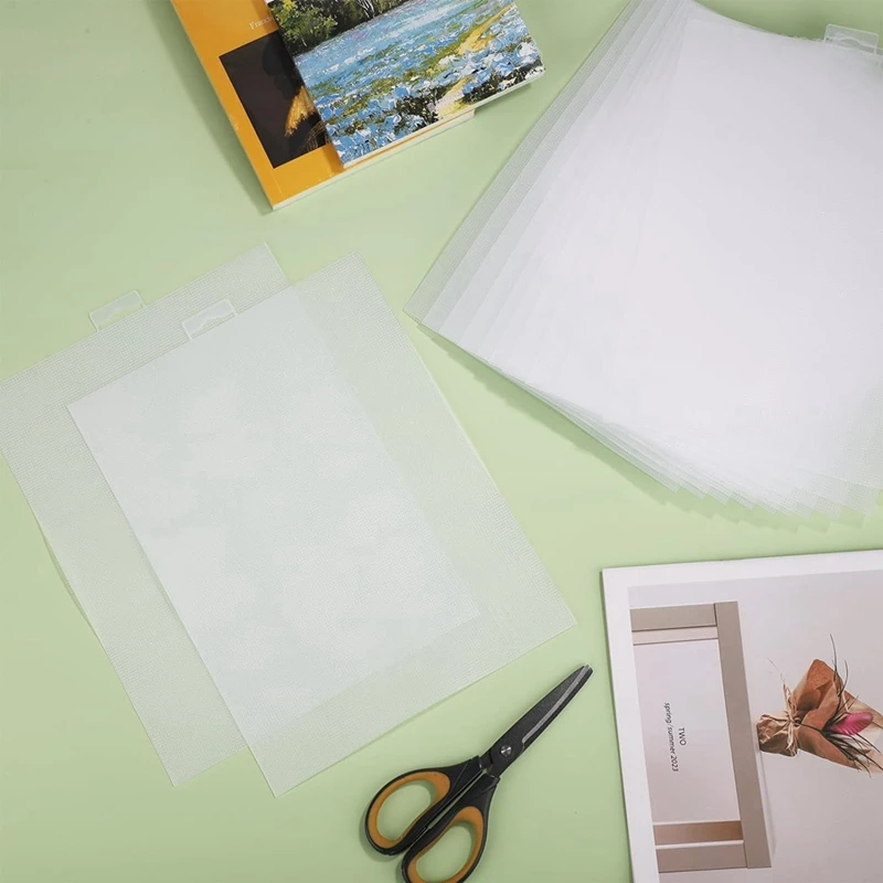 12Pcs 14 Count Plastic Mesh Canvas Sheets, 11x8.2 Inch White Needlepoint Craft Canvas Plastic Grid Sheet-A79M