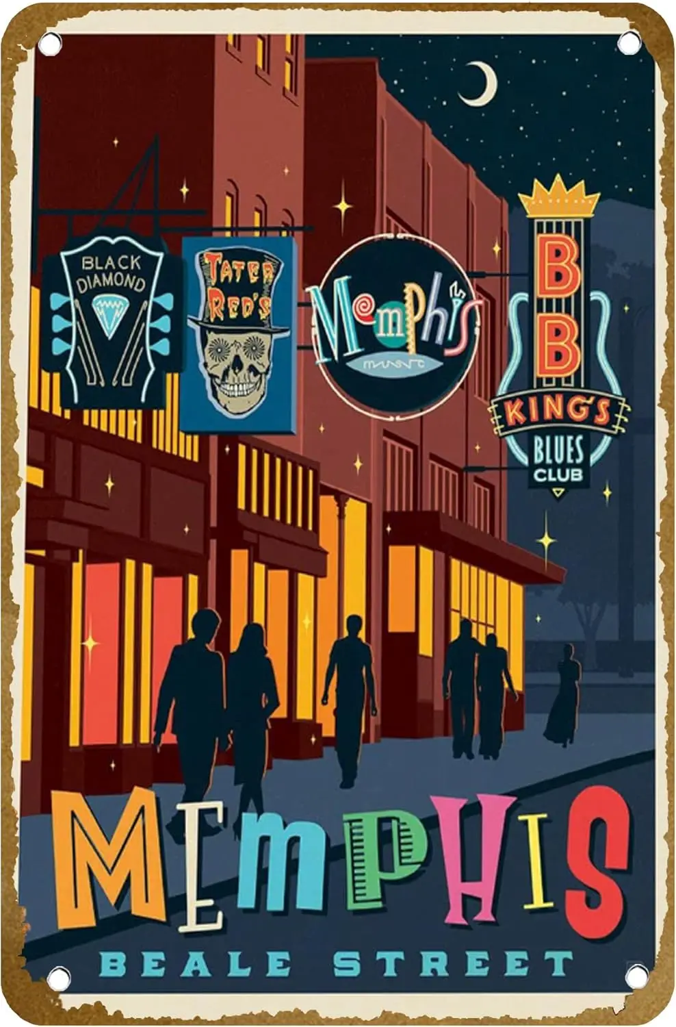 Memphis Tn Travel Poster Beale Street Neon Retro Color Print Tennessee State Poster Vintage Metal Tin sign Logo Family Club Bar 