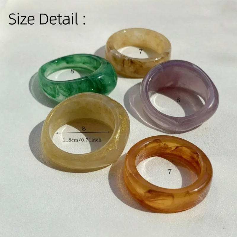 5Pcs Resin Rings with Ombre Effect Artistic Dopamine Personalized Ring Colorful Jewelry Accessories