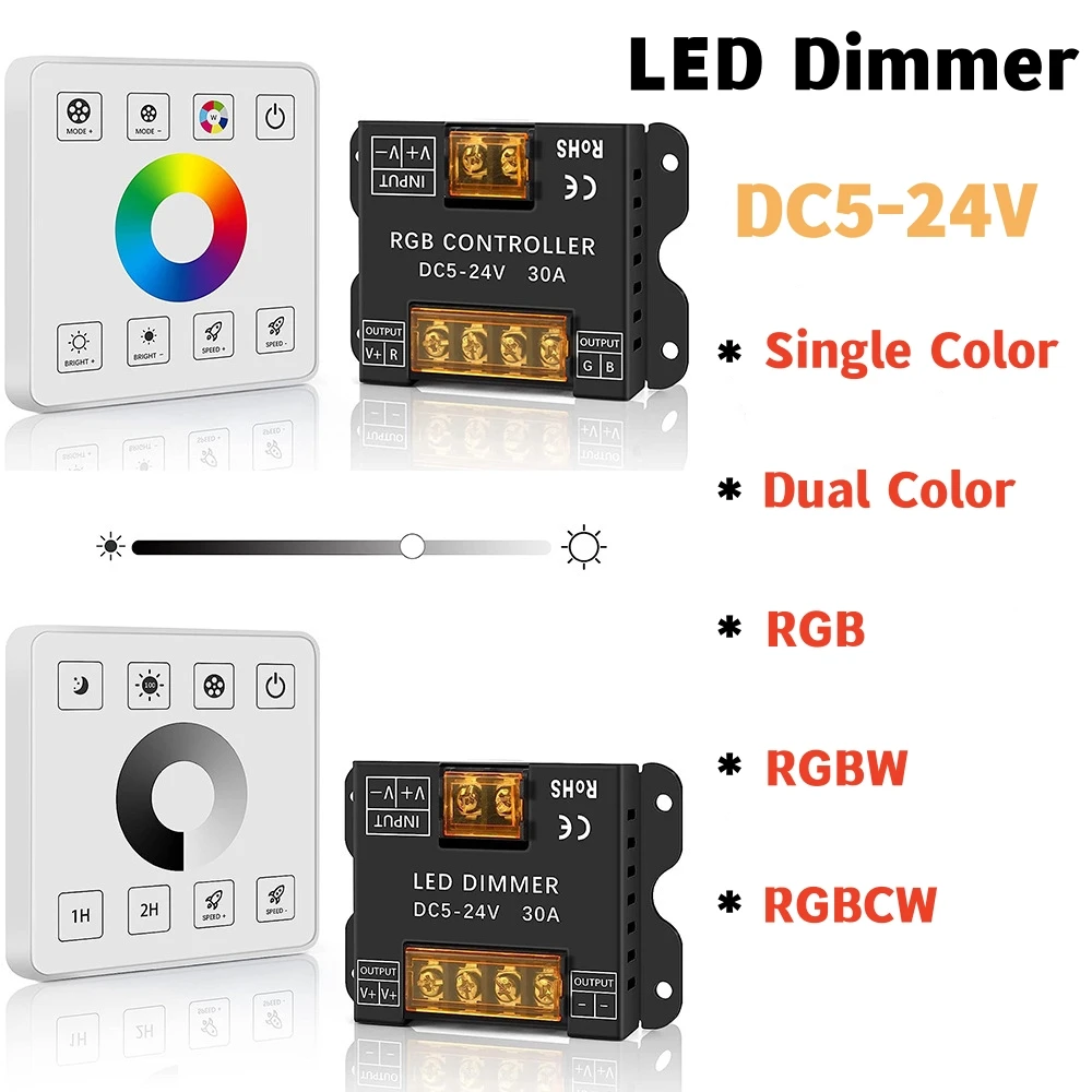 

DC5V 12V 24V сенсорная панель светодиодный диммер 30A 50A 2,4G RF беспроводной контроллер для одноцветных/CCT/RGB/RGBW/RGBWC светодиодных лент