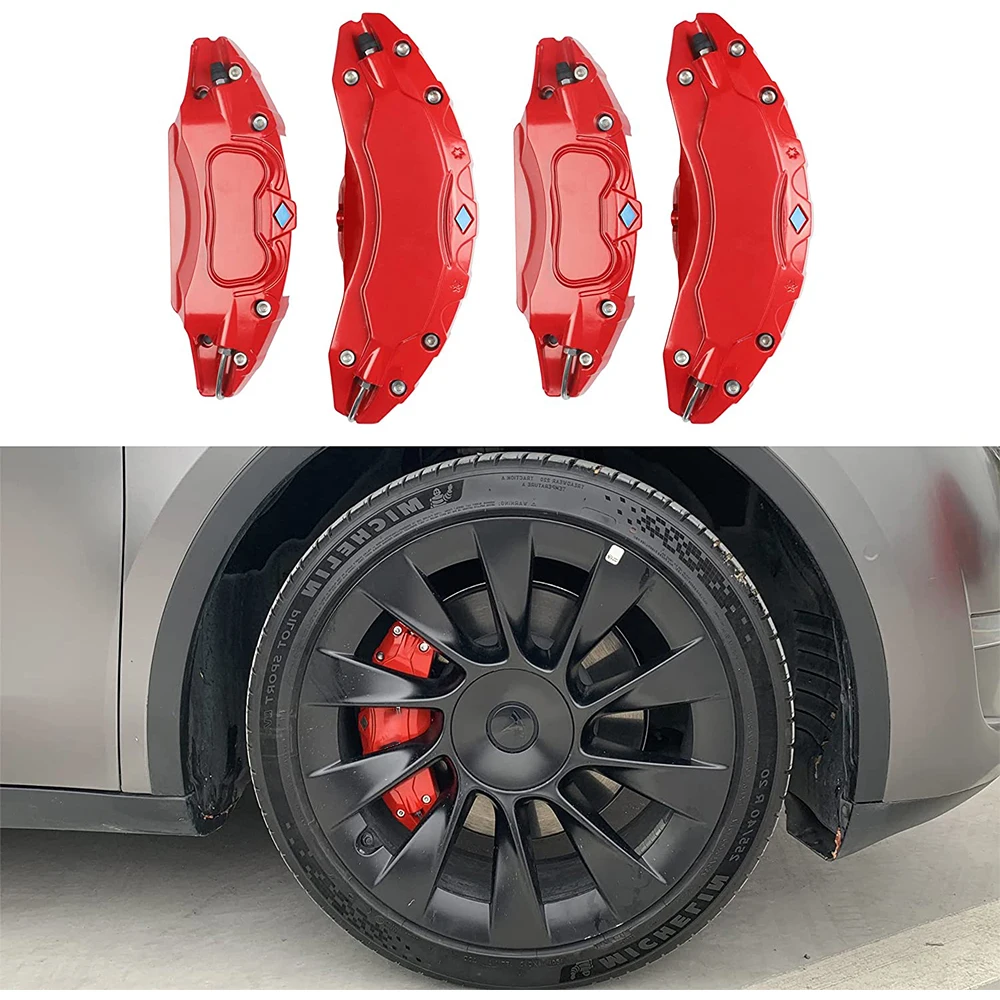 Caliper Covers Set of 4 For Tesla Model 3 Model Y Model X S 2017-2021  2022 2023Accessories Front Rear Brake Caliper Covers