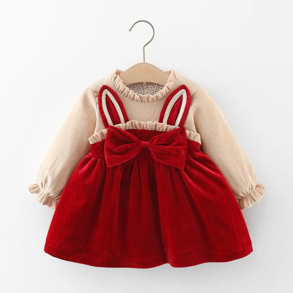 

LZH 2022 New Winter Baby Girl Dress For Girls Clothes 0-4 Years Sweet Bowknot Children Princess Dress For Newborn Kids Clothing