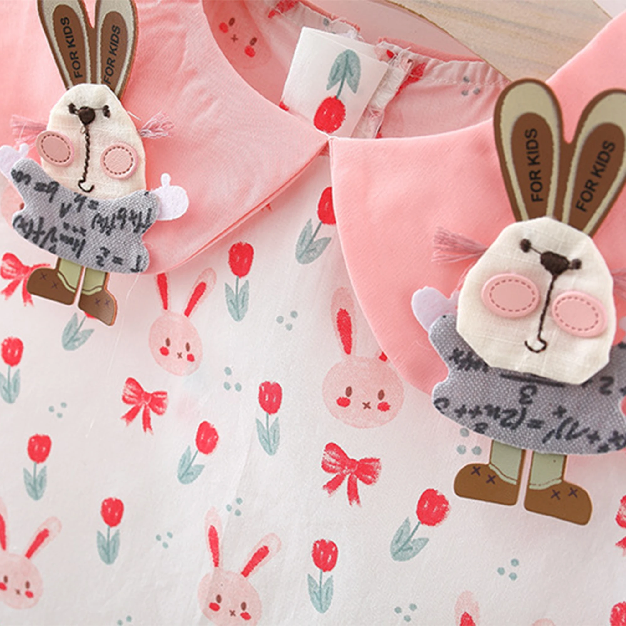 Girls Summer Dress Cute Doll Neck Little Rabbit Printed Sleeveless Cotton Skirt Suitable for Children Aged 80-110