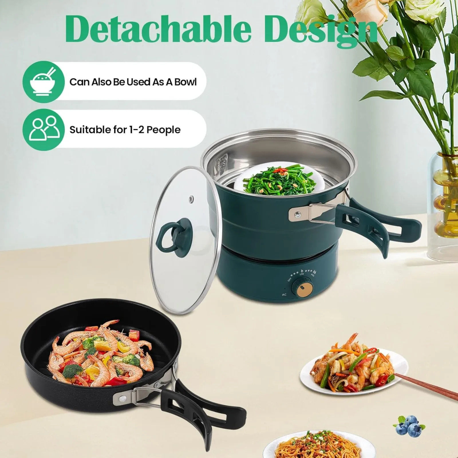 

Сковорода с антипригарным покрытием, портативная электрическая кастрюля мощностью 500 Вт со складной ручкой, мини-горячая кастрюля, многофункциональная плита рамэн