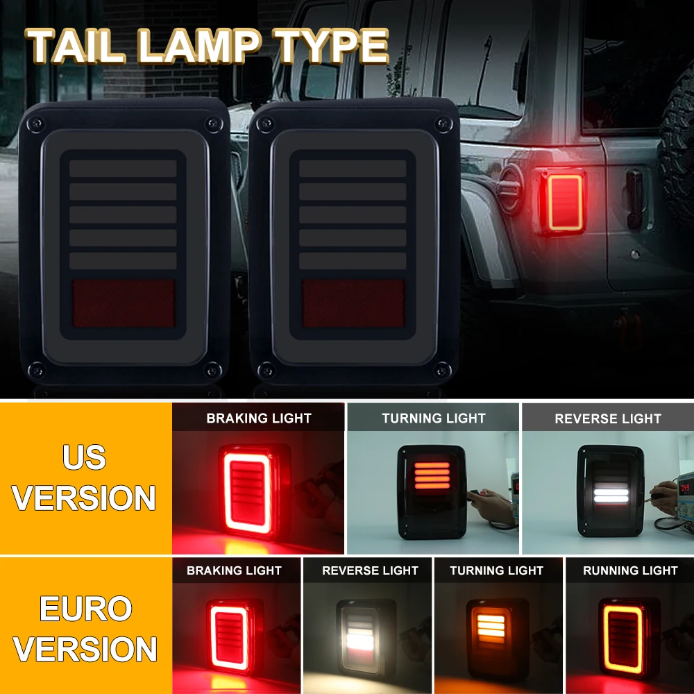 2 pçs led luz da cauda para jeep wrangler jk freio reverso turn signal lâmpada de back up estacionamento traseiro parar luz drl 12v acessórios do carro