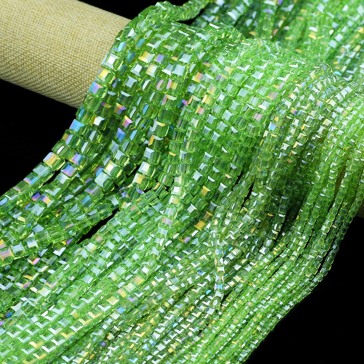 2-7mm 30-200pcs Square Green Austrian Crystal Glass Loose Spacer Beads For Jewelry Making DIY Bracelets Necklaces Accessories