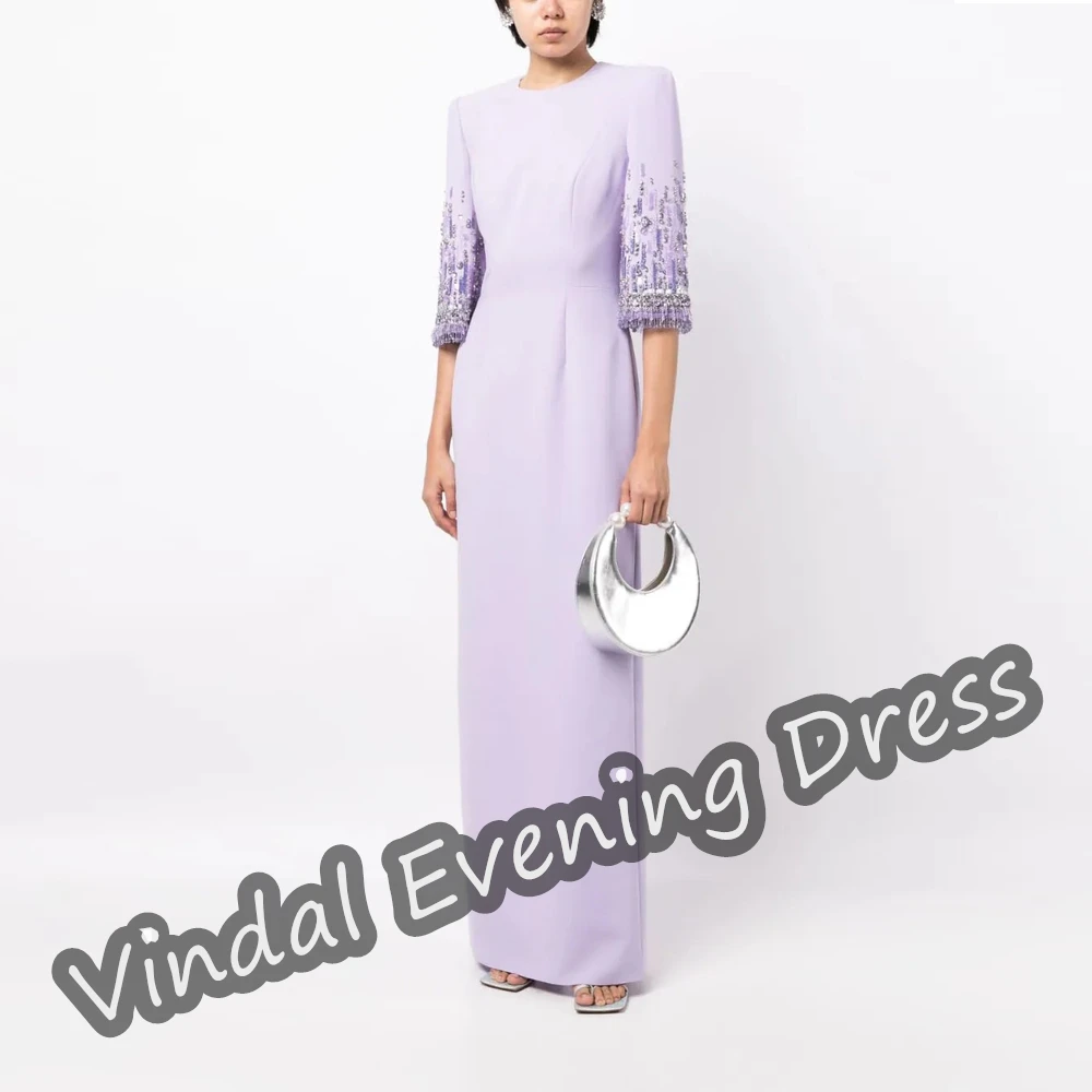 Vindal Scoop Neckline Evening Dress Ankle Length A-Line Elegant Built-in Bra Crepe Saudi Arabia Half Sleeves For Woman 2024