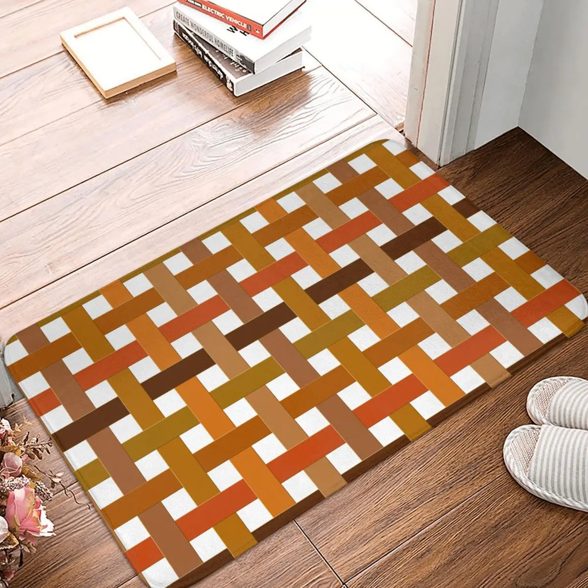 Pluggable Weft Intertwined Wood Front Door Mat Anti-Slip Outdoor Absorbent Doormat Floor Bath Entrance Rug Carpet