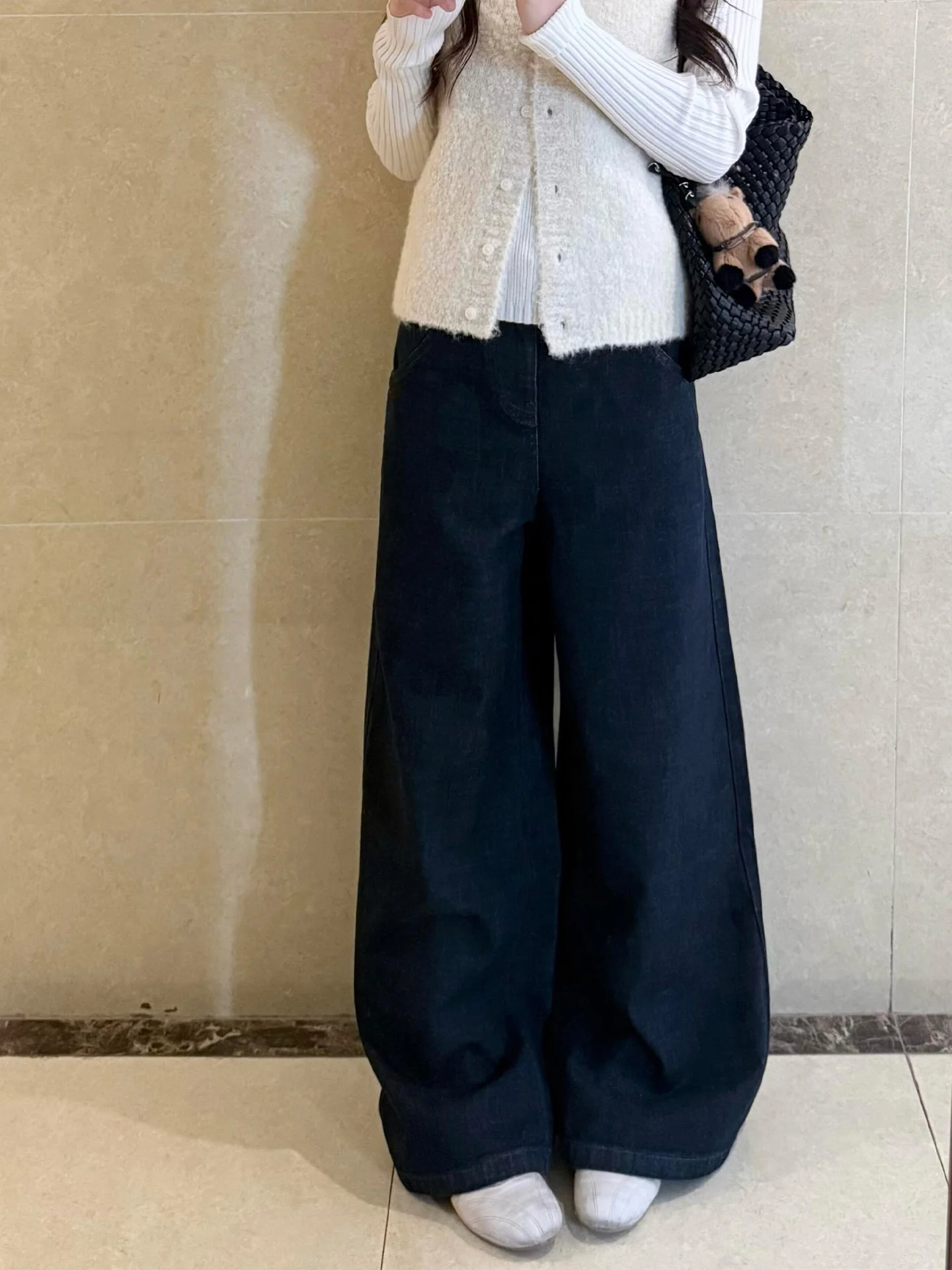 

plus Size High Waist Wide Leg Jeans Women's Dark Blue Lazy Style Summer New Arrival Slimming Effect Casual High Waist Denim