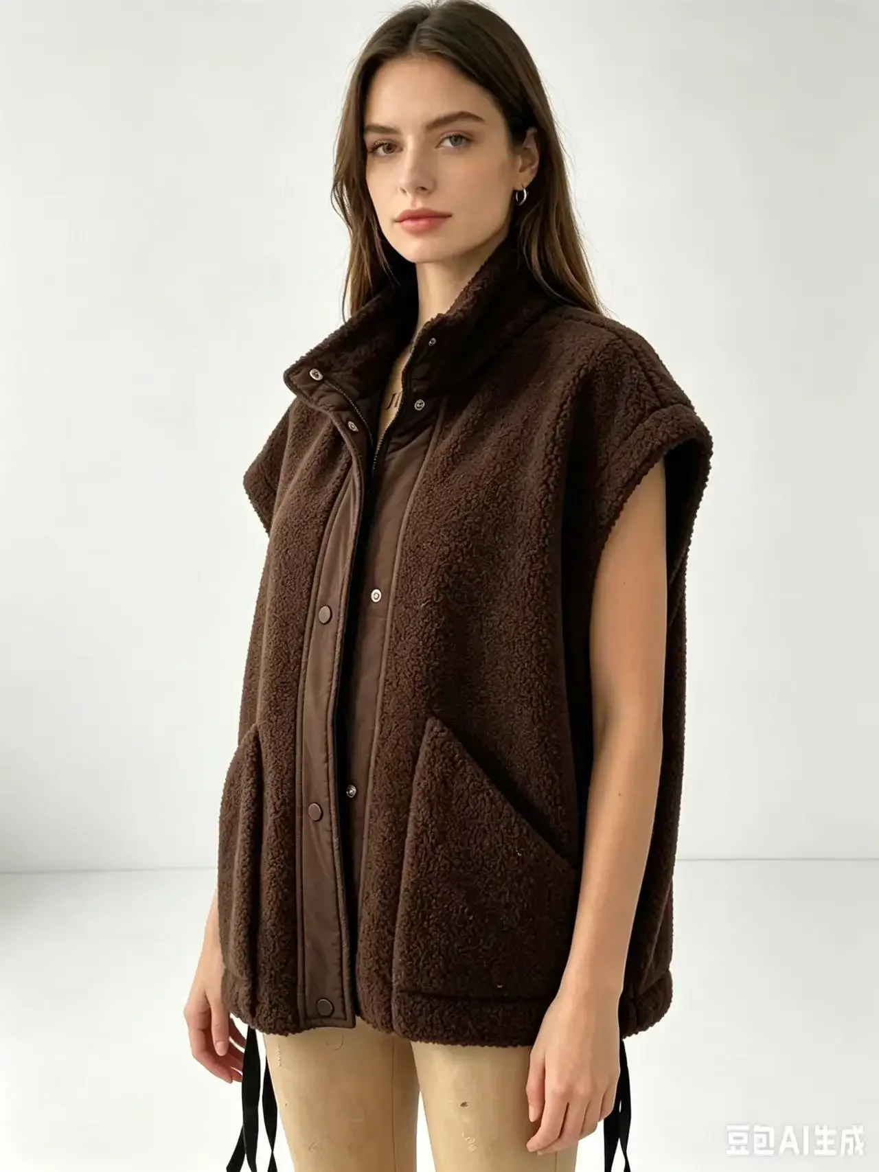 Women's Oversized Fleece Vest Warm Sleeveless Sherpa Jacket Button Down Casual Outerwear Gilet with Pockets