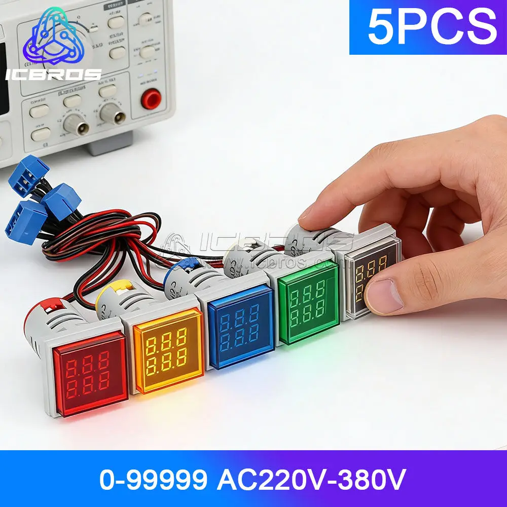 5pcs/lot 6 Digital 0-999999 AC 220V-380V Square Digital Counter Meter 22mm LED Electronic Signal Totalizer Panel Counter Meter