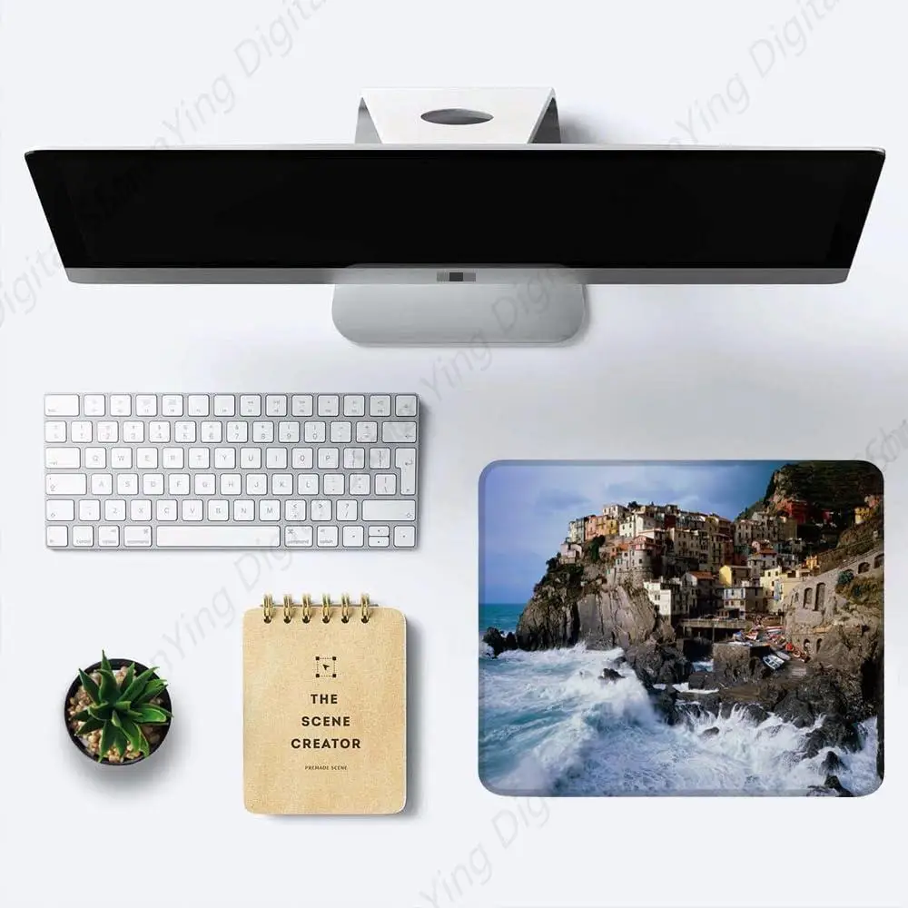 Anti Slip Rubber Base Computer Mouse Pad Italian Seaside Town Pattern Laptop Office Home And Gaming Mouse Pad 25*30cm