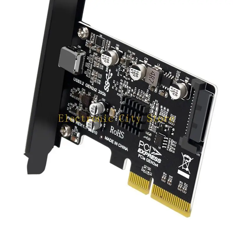Tarjeta adaptador PCI-E chip ASM3242 PCIe a Tipo-C USB3.2 Gen2 Expansión Riser 20Gbps Transferencia rápida para
