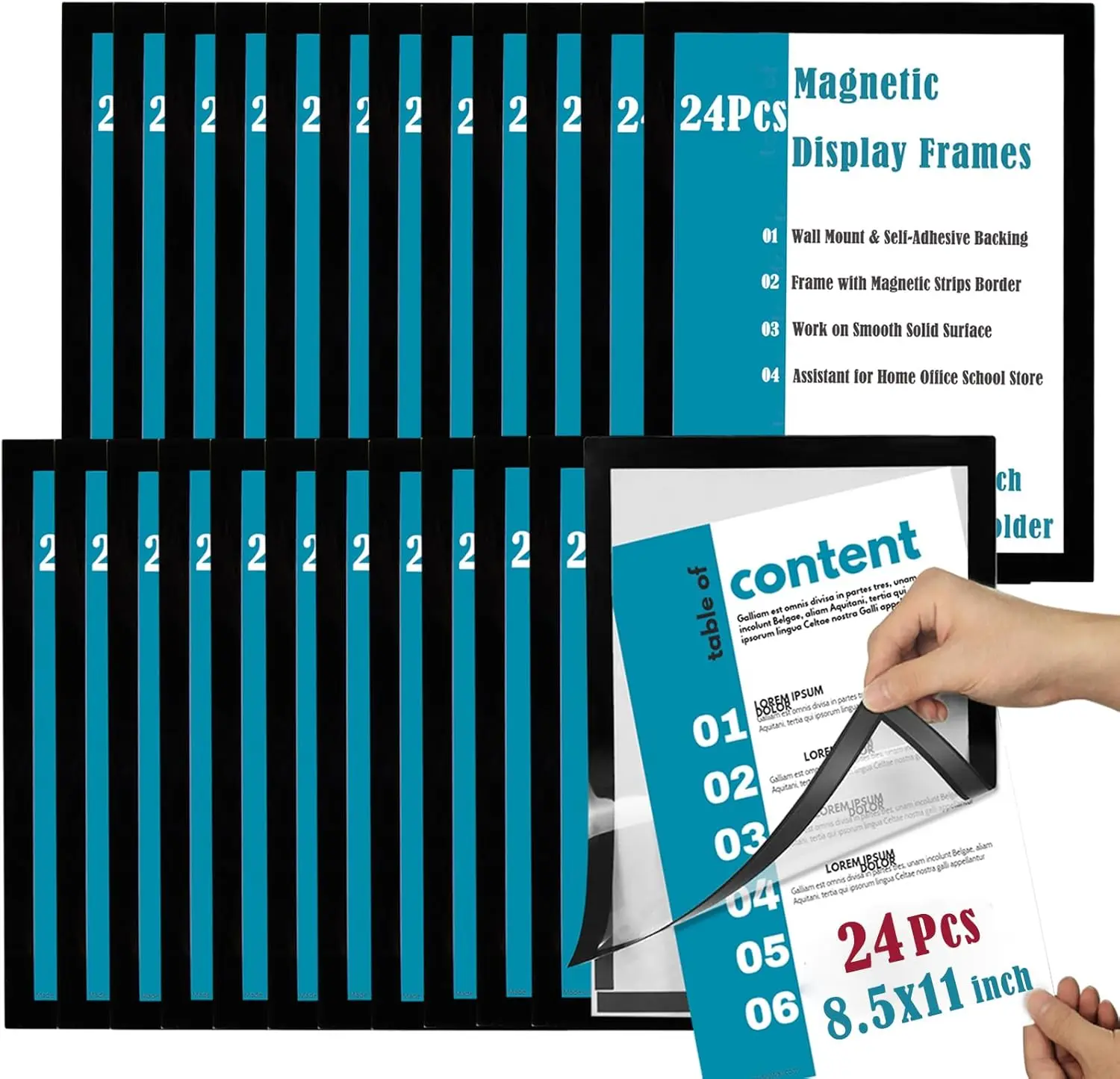 

8.5x11 Sign Holder Wall Mount,Self-Adhesive Plastic Display Frames,Clear PVC Sign Holder with Magnet Strip Border