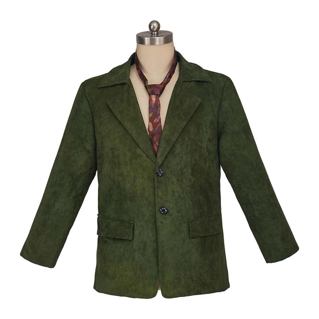 Game Disco Elysium Cosplay Harrier Du Bois Green Suede Jacket with Tie Halloween Carnival Party Uniform Coat For Men Streetwear