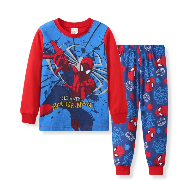 2pcs/set Marvel Kids Pajamas Spider Man Sets Baby Girls Boys Cotton Sleepwear Cartoon Long Sleeve Tshirt+Pants Set Home Costume