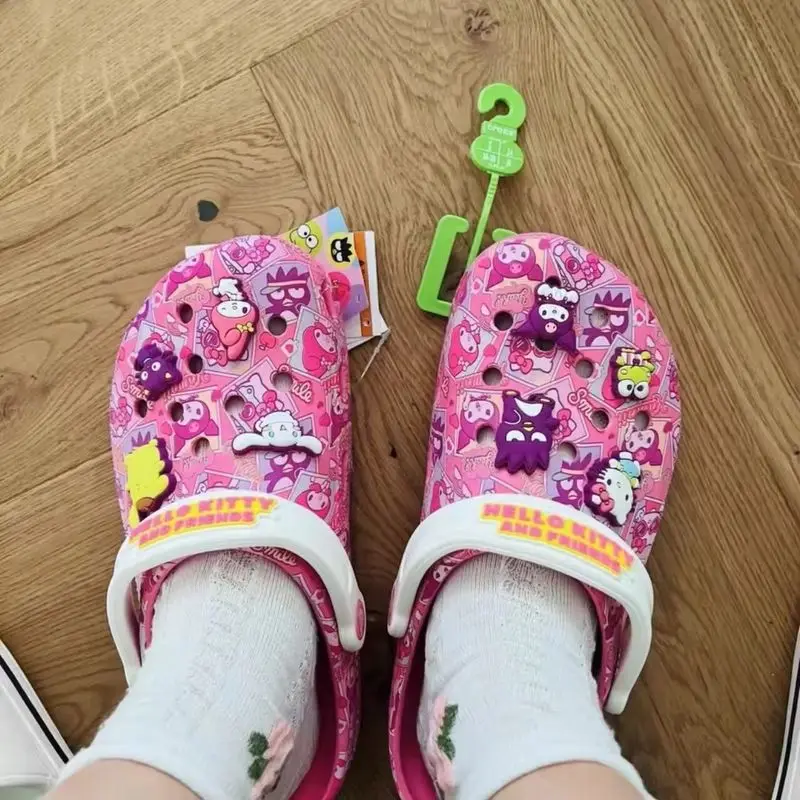 Miniso Hellokitty Kuromi Pochacco Melody New Summer Girls Cartoon Children Slippers Non-Slip Soft-Soled Wrap Toe Sandals Gift