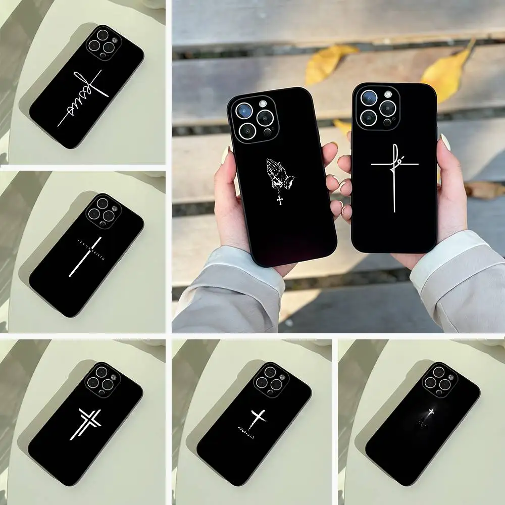 G-God Jesus Cross Phone Case For iPhone 17,16,15,14,13,12,11 Pro Max,16Plus,XS Soft Black Cover