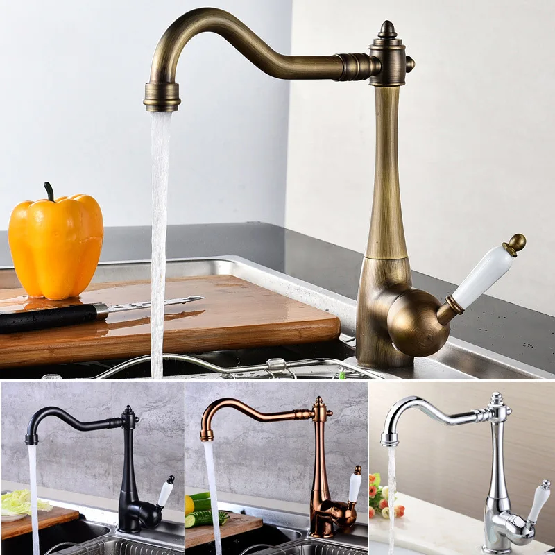 

Antique Bronze Kitchen Faucets 360 Rotate Swivel Faucet Hot Cold Water Tap Mixer Kitchen Sink Faucet