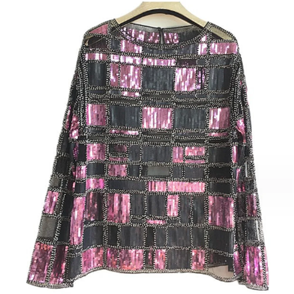 

bling beaded sequins slightly Long-sleeved blouse women