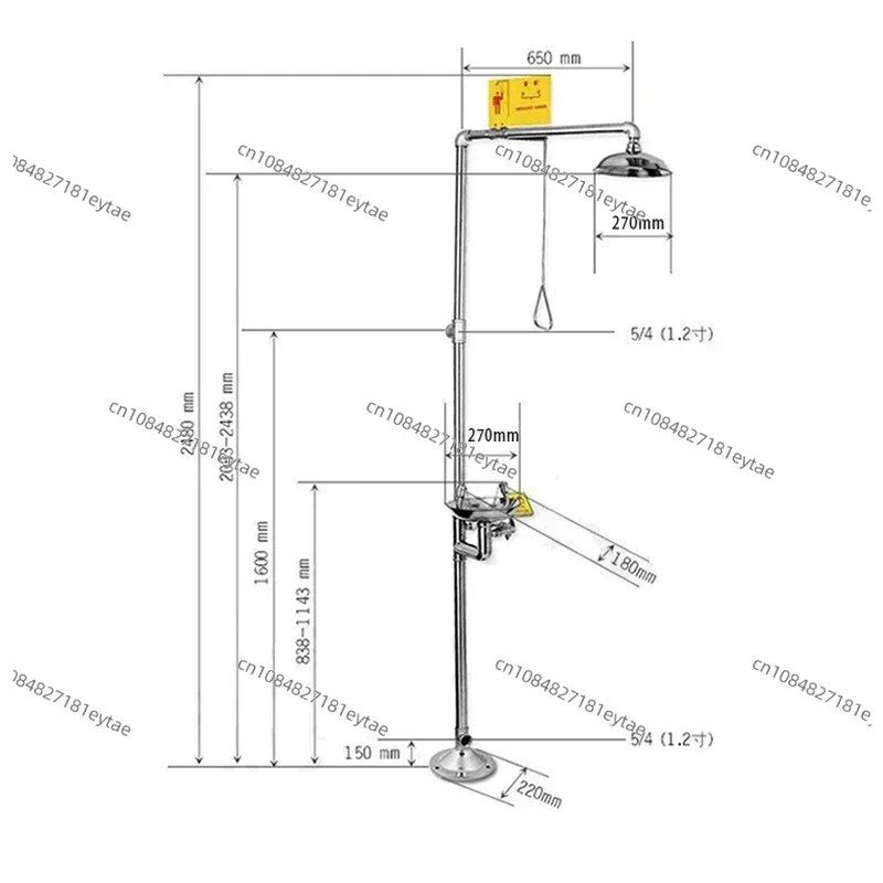 304 Stainless Steel Composite Emergency Shower Eyewash，Factory Inspection Vertical Double Eye Washing Shower Set