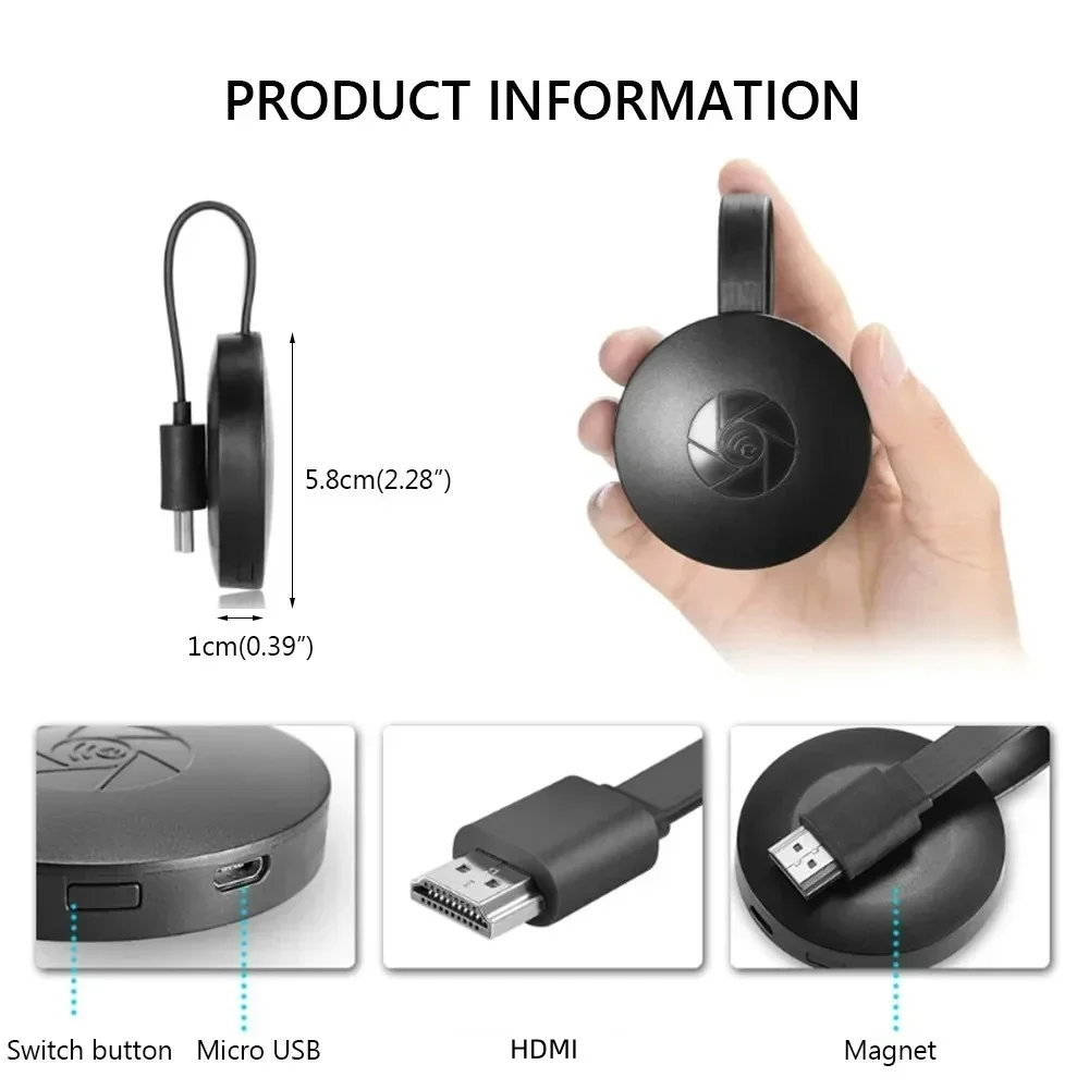 미라스크린 디스플레이용 HDMI 호환 비디오 리시버, 애니캐스트 와이파이 미라캐스트 동글, TV 폰, 안드로이드, IOS 미러 스크린용, 1080P