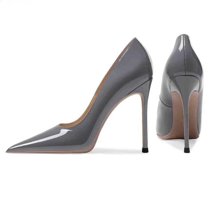 Yuejinlong Women Patent Leather Super High Heels Pointed Head Thin Heel Shallow Mouth Sexy Professional Single Shoes